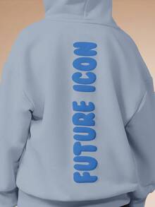 SUMWON Boys Future Print Pullover Hoodie With Centre Pocket And Ribbed Cuffs For Everyday Casual Wear Vacation - Blue - View 4