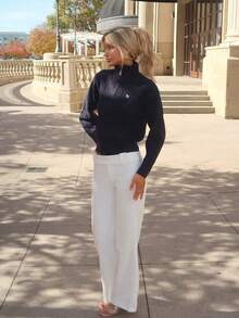 Sydney Algeri New Arrival Autumn Half-Zip Loose Casual Women Sweater - Navy Blue - View 6