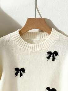 Franclia 2022 秋冬新款博主风格时尚蝴蝶结装饰休闲套头毛衣、长袖上衣