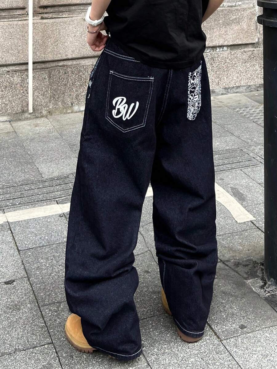 PAVTROS Street Fashion Print Men's Denim Jeans Harajuku Pants