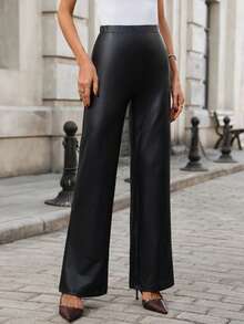 Editum Women's Black Faux Leather Elegant Commuter Pants, Versatile For Autumn/Winter,Black Pant Winter  Christmas New Year Thanksgiving Black - Black - View 5