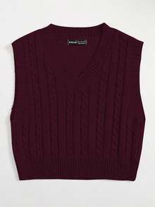 Elamini Solid Color Crew Neck Ribbed Knit Casual Sweater Vest - Red Violet - View 4