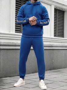 Manfinity Homme 男士侧条纹口袋抽绳连帽衫和运动裤休闲运动套装 男士运动套装 男士两件套 蓝色两件套 男士套装 蓝色男士慢跑服 男士两件套运动服 日常休闲、周末旅行、户外活动、探险旅行、轻松的工作环境或半正式场合、男友/丈夫礼物、周年纪念礼物、圣诞节服装 蓝色两件套 男士健身连帽衫 男士连帽衫和运动裤套装 男士两件套运动服 - 寶藍色 - 查看 7