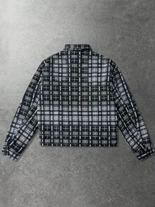 ROMWE MEN Street Life Men's Shirt With Rhinestone Plaid Pattern, Long Sleeve, Streetwear American Style - Black - View 2