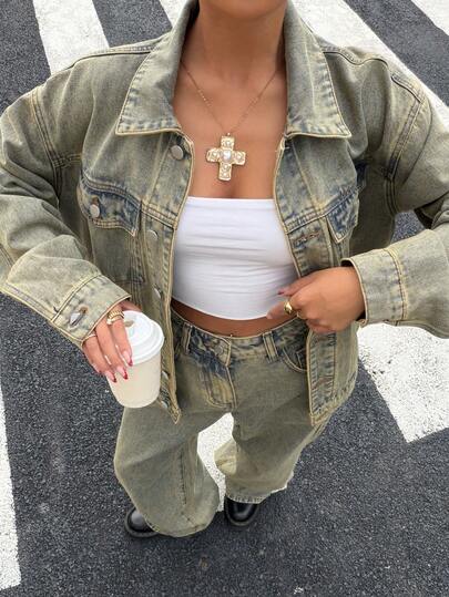 Muchica Women's Casual Washed Vintage Denim Jacket