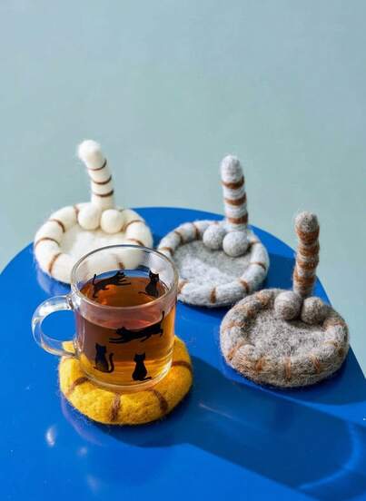 Joivida 1 pieza Posavasos de fieltro, Fieltro artesanal de gato para el hogar, Almohadillas lindas de aislamiento térmico, Manteles individuales, Almohadillas decorativas de tigre, Artículos de decoración especial para el hogar para restaurantes y bares, Accesorios de mesa, Suministros para dormitorio y comedor, Navidad, Día de San Valentín