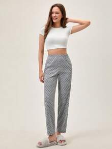 Loomlin 女士棉质撞色心形图案家居睡裤