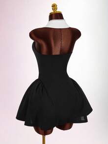3D Floral Pointed Collar Low-Cut Waist Flared Mini Dress Black White Dress 2000s Dress Button Dress - Black and White - View 13