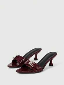 Sleekvia 女士绑带高跟穆勒凉鞋，夏季新品 - 酒紅色 - 查看 10