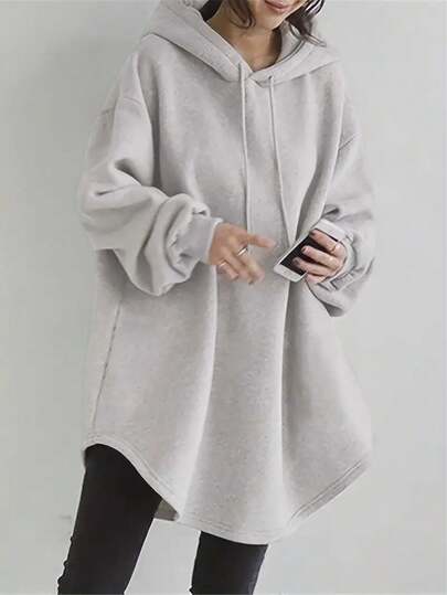 INAWLY 女士休闲纯色连帽长款运动衫