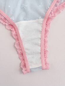 3-Pack Cute Jacquard Mesh Lace Trim Thong Panties - Multicolor - View 6