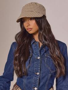 MUSERA Checkered Bow Detail Cap - Apricot - View 1