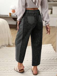 EMERY ROSE Quần jeans ống rộng họa tiết da báo chắp vá thường ngày có túi bên hông dành cho nữ, mùa thu - Màu xám đen - Xem 8