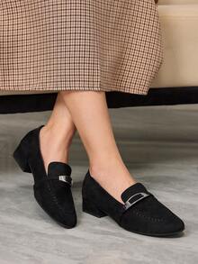 Sleekvia Mocassins plataforma com detalhes metálicos, versáteis e modernos para o dia a dia. - Preto - Ver 4