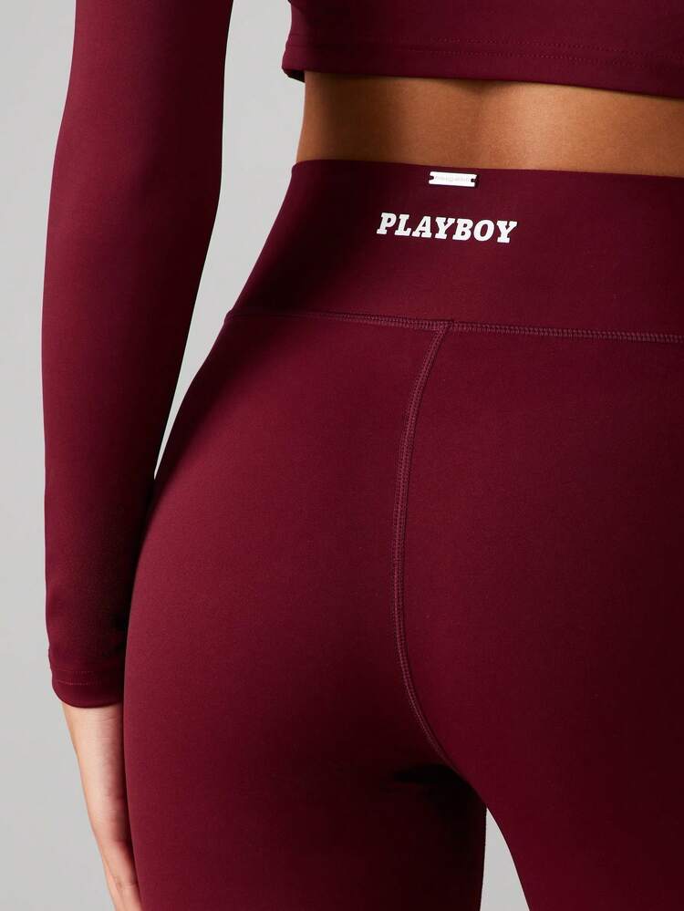 Missguided x Playboy Fitted Flare Leg High Rise Women's Active Athletic Pants With Wide Leg Silhouette For Casual Workout Athleisure