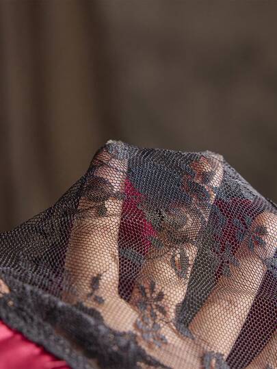 SilkySpell Mature Elegante Verleidelijke Kanten Satijnen Slip Dress Robe Sleepwear Set view 8