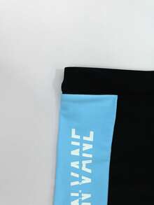 Manfinity Swimmode Quần bơi in chữ chắp vá màu tương phản dành cho nam - màu đen - Xem 8