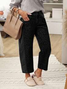 EMERY ROSE Women's Leopard Print Pocket Casual Fashion Jeans - Black - View 6