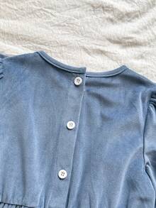 Vintaside Kids 1件女童休闲舒适灯芯绒面料圆领荷叶边下摆长袖基本款拼接花卉下摆乡村风百搭连衣裙，适合春秋季日常穿着 - 彩色 - 查看 8