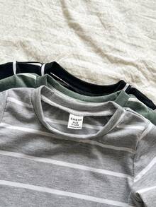 Vintaside Kids 3pcs/Set Newborn Baby Boy Striped Long Sleeve T-Shirt,Autumn Casual Round Neck Undershirt,Black White/Gray Green,Back-To-School Carrer Day School - Multicolor - View 7