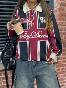 Rovax Loose Polo Collar Drop Shoulder Long Sleeve Sweatshirt - Multicolor - View 3