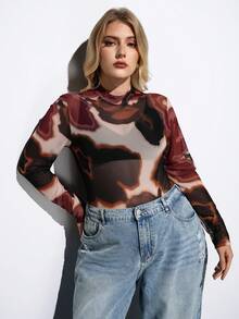 Maija 大码女式薄纱玫瑰印花长袖修身上衣，优雅都市通勤商务休闲上衣，春夏情人节派对海滩婚礼度假休闲圣帕特里克节复活节派对上衣海滩夏季假期海滩度假夏季外出毕业 - 彩色 - 查看 5