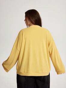 Enliva Cardigan grande taille jaune œuf, veste à manches longues avec écharpe assortie, retour à l'école, zippé, vêtements d'automne pour femmes, hiver, COURBE PLUS - Jaune citron - Voir 3
