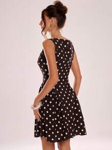 Avenya 棕色底米色波点印花收腰连衣裙 - 彩色 - 查看 7