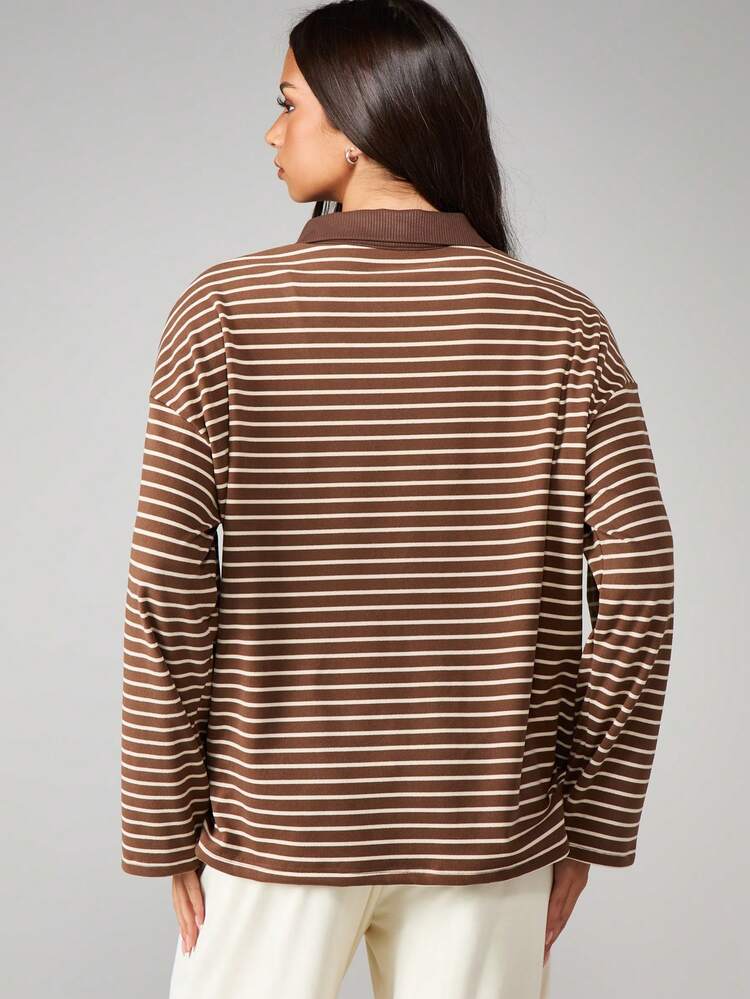 Missguided x Playboy Polo à manches longues rayé avec col et détail de poche avant pour un port casual en automne et en hiver