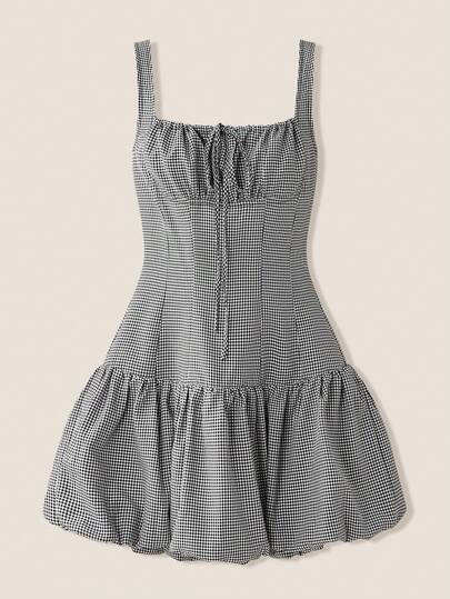 Muvela Women's Plaid Bubble Sleeveless Mini Dress For Summer