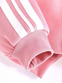 JNSQ Tween Girl Fleece Sweatshirt Set, Letter Embroidery Thick Long Sleeve Outfit, Suitable For Autumn/Winter Daily Wear, Outdoor Activities, Vacation, Streetwear, Party, Casual - Baby Pink - View 5