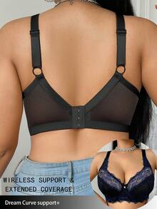 SHEIN 1pc Plus Size Lace Padded Contrast Color Sexy Bra - Black - View 2