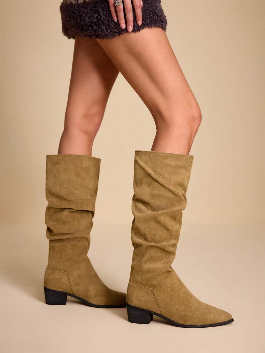 Daringsoles Giày bốt cao gót đế dày thời trang nữ đa năng đi làm - Màu Khaki - Xem 1