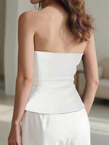 SHEIN Essnce Women's Simple Front Zip Camisole Tank Top, Suitable For Commuting In Summer - White - View 3