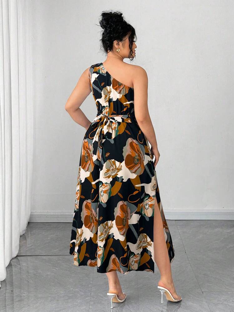 Elenzga Robe élégante à imprimé floral bleu et blanc pour femmes grandes tailles, stylée et chic pour les fêtes, les remises de diplômes, les vacances, les festivals, les sorties et les mariages - Noir - Voir 2