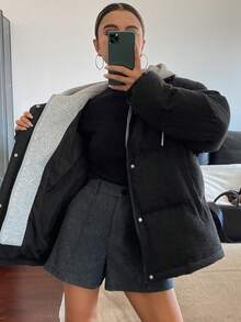 女士连帽二合一羽绒服，秋冬款 - 深灰色 - 查看 3