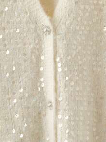 GlowEve CURVE 柔软闪亮亮片V领开衫，秋冬季舒适时尚 - 米色 - 查看 4