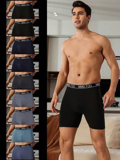 9 قطعة/عبوة سراويل داخلية رياضية كاجوال للرجال بخصر ملون وطباعة حرفية