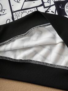 SpongeBob SquarePants | SHEIN Tween Boy Black & White Cartoon All-Over Print Loose Fit Drop Shoulder Sweatshirt, Autumn/Winter