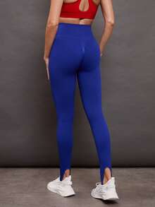 Activina Women's Solid Color Minimalist Seamless High Elasticity Sports Leggings, Everyday Wear - Navy Blue - View 2