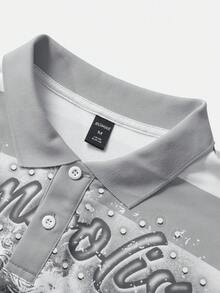 ROMWE MEN Street Life 春季休闲男士半拉链长袖天使条纹时尚印花套头卫衣，Y2K - 彩色 - 查看 6