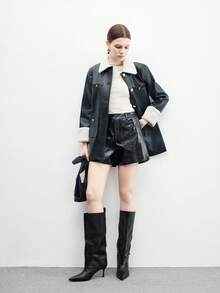 CUCCOO BIZCHIC 女士尖头搭扣设计时尚日常百搭高跟过膝长靴 - 黑色 - 查看 6