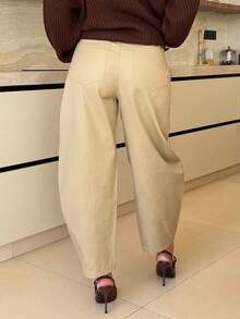 Mélanie ORL Plus Size Loose Solid Color Harem Pocket Pants For Women, Spring/Summer Casual - Khaki - View 2