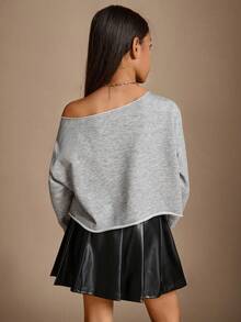 Radiana 青少年女孩短款休闲露肩短款运动衫、长袖上衣 - 灰色 - 查看 3