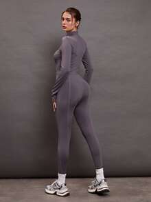 Activina 女式纯色简约长袖连体裤，休闲日常穿着 - 淺灰色 - 查看 9