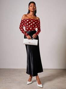 COSMINA 女士优雅波点露肩连体衣 - 紅色 - 查看 6