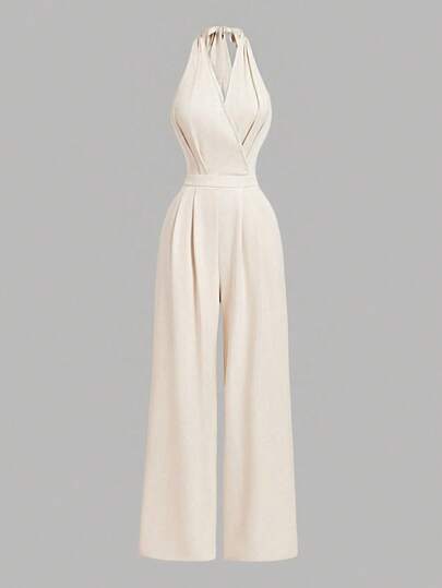 SHEIN MOD Apricot Color Casual Commuter Business Elegant Backless Halter Jumpsuit