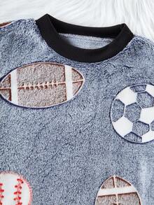 2 piezas Conjunto de top de manga larga con gráfico de fútbol y pantalones para niño pequeño, pijama/ropa de estar cómoda y suave de felpa, adecuada para otoño/invierno - Multicolor - Ver 7