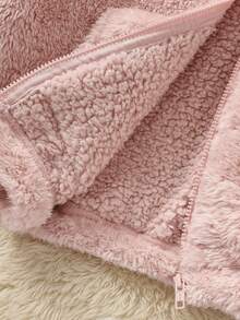 SHEIN 少女款纯色双面抓绒拼接领休闲外套