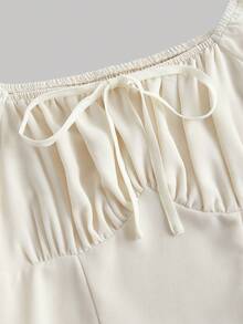 SHEIN MOD Women's Vintage Style Minimalist Solid Color Square Neck Ruffle Sleeve Pleated Waist Dress, Spring/Autumn.Ivory Chiffon Midi Dress, Square Neckline, Long Puff Sleeves, Gathered Bodice, Ruched Waist, Flowy Skirt, Soft Lining, Lightweight, Romantic, Feminine, Vintage Inspired, Elegant, Classic Style, Renaissance, Gentle, Retro, Delicate Fabric, Pretty, Breezy, Simple Design, Graceful - Apricot - View 4